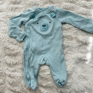 Aqua Striped Bear Footie for Kids